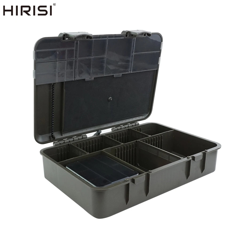 Hirisi caixa organizadora de pesca de carpa, grande capacidade, compartimentos multiuso, acessórios de pesca, caixa de armazenamento de peixe, isca falsa