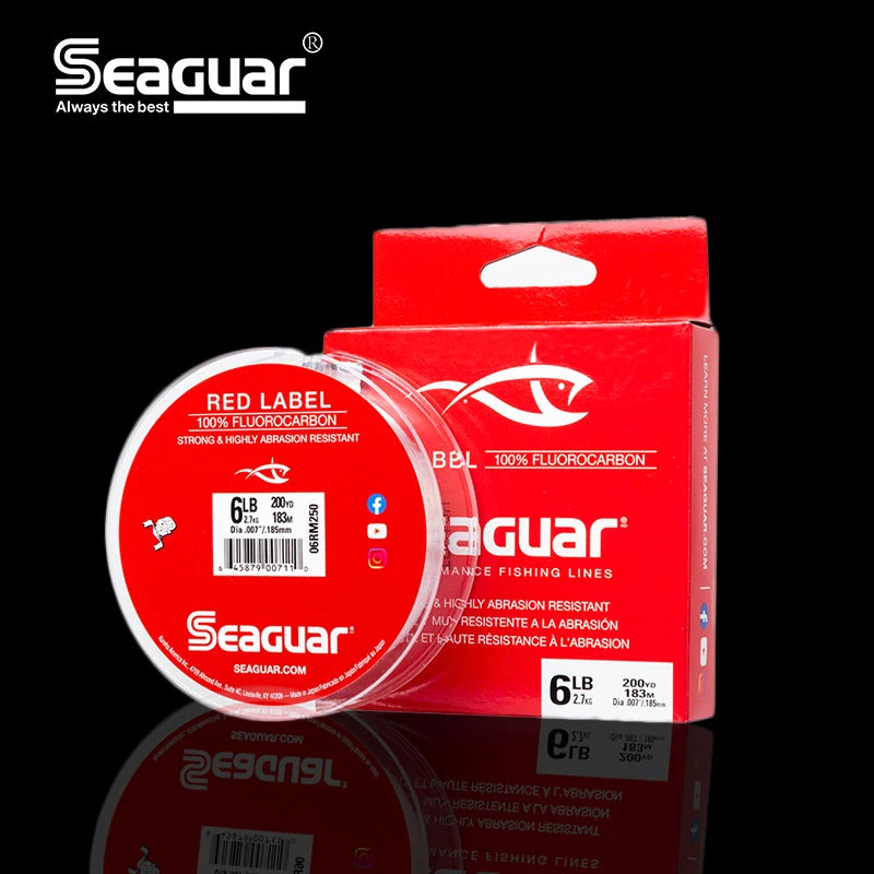 Linhas de Pesca Seaguar, Linhas de Fluorocarbono, Fibra De Carbono, Equipamento de Pesca de Água Doce, Etiqueta Vermelha, Origem, Linhas de Pesca, 183m, 100% Japão