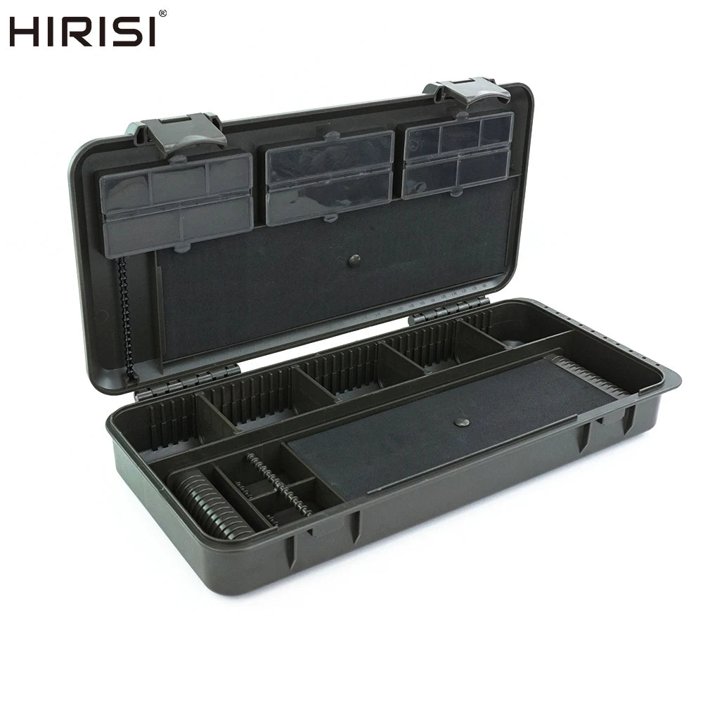 Hirisi caixa organizadora de pesca de carpa, grande capacidade, compartimentos multiuso, acessórios de pesca, caixa de armazenamento de peixe, isca falsa