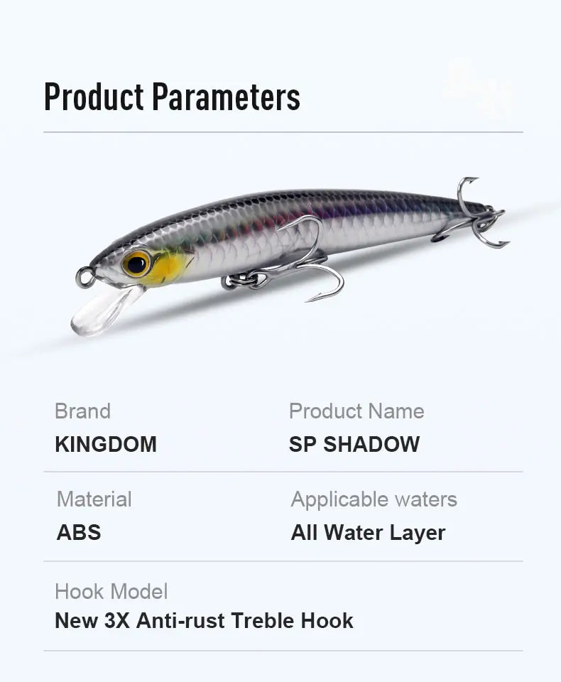 Kingdom sp sombra iscas de pesca 6.5g 9g 14g 14.2g pendurado minnow wobbler manivela iscas artificial mar baixo pique equipamento de pesca