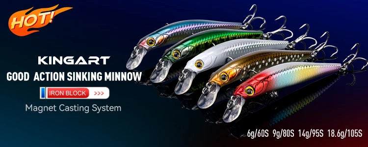 Kingdom sp sombra iscas de pesca 6.5g 9g 14g 14.2g pendurado minnow wobbler manivela iscas artificial mar baixo pique equipamento de pesca