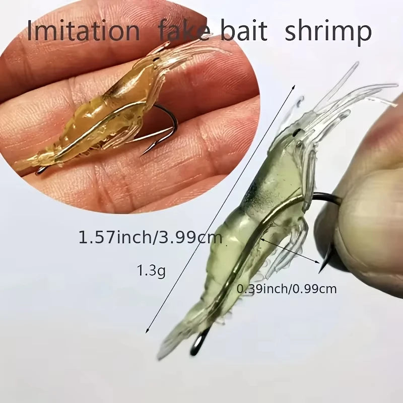 5/10/20 pçs goture camarão iscas de pesca de camarão macio para água doce água salgada luminosa camarão isca conjunto com gancho afiado grânulo
