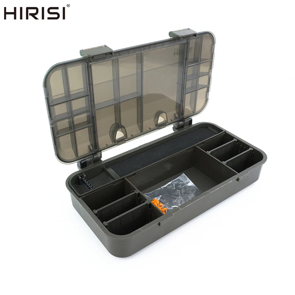 Hirisi caixa organizadora de pesca de carpa, grande capacidade, compartimentos multiuso, acessórios de pesca, caixa de armazenamento de peixe, isca falsa