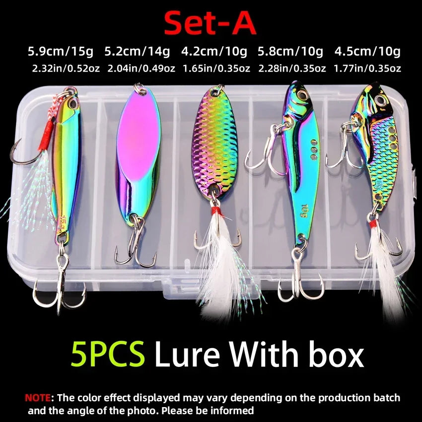 5 pçs/lote wobbler iscas 3g/10g/15g metal vib isca de pesca conjunto afundando metal duro vib mar iscas de pesca artificial isca de pesca