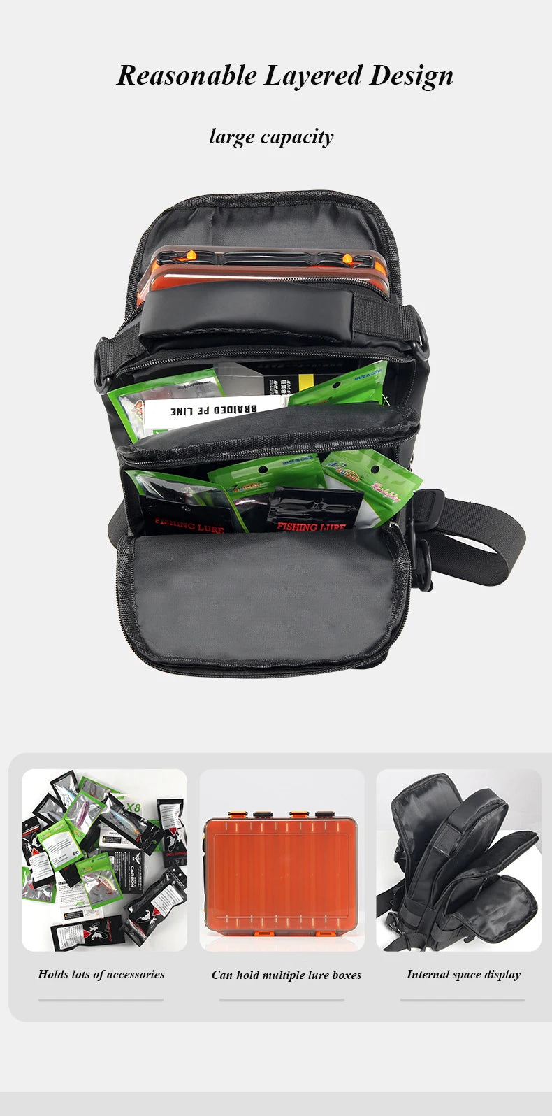 Bolsa de pesca, equipamento de pesca, mochila, caixa de equipamento de pesca tática leve, bolsa multifuncional, bolsa de pesca ao ar livre