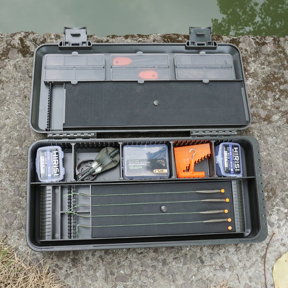 Hirisi caixa organizadora de pesca de carpa, grande capacidade, compartimentos multiuso, acessórios de pesca, caixa de armazenamento de peixe, isca falsa