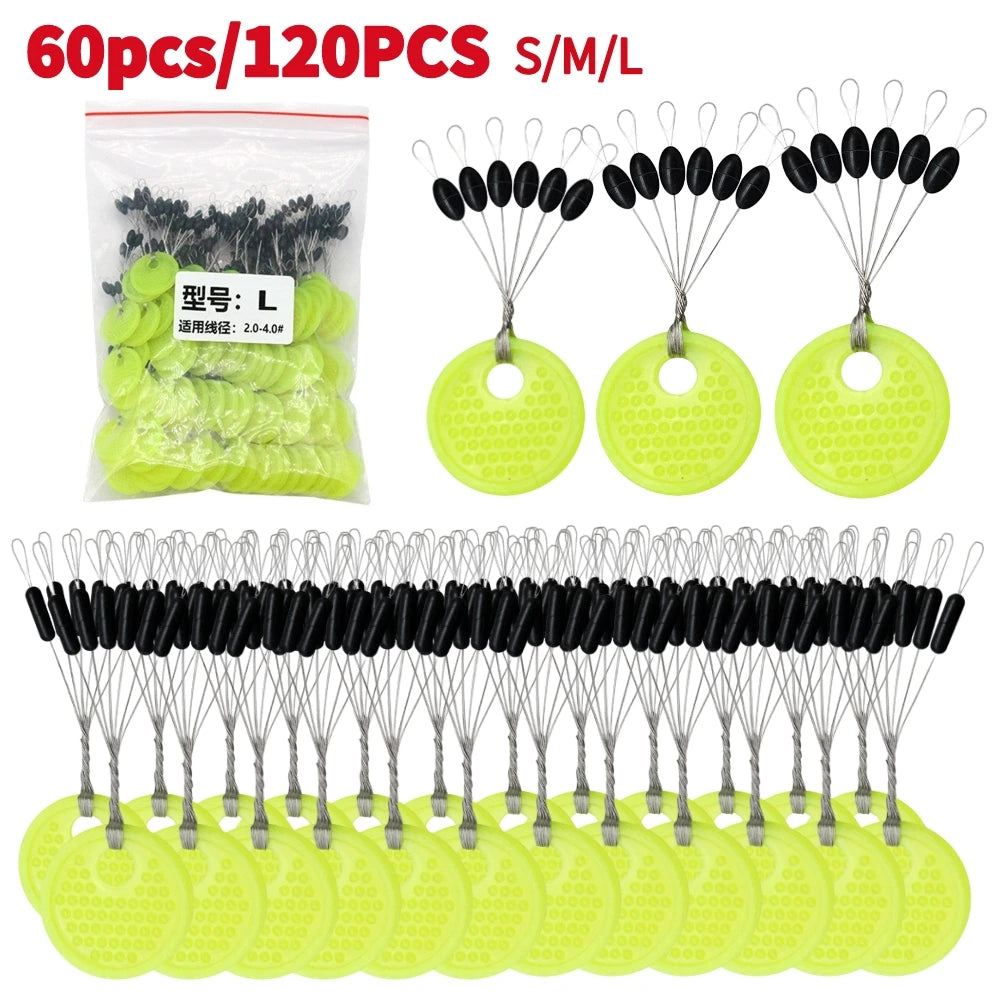 Borracha Oval Stopper Pesca Float, Silicon Space Bean Sea Carp, Fly Pesca Bobber, preto, 10, 20 Grupo Set, 60 pcs, 120pcs
