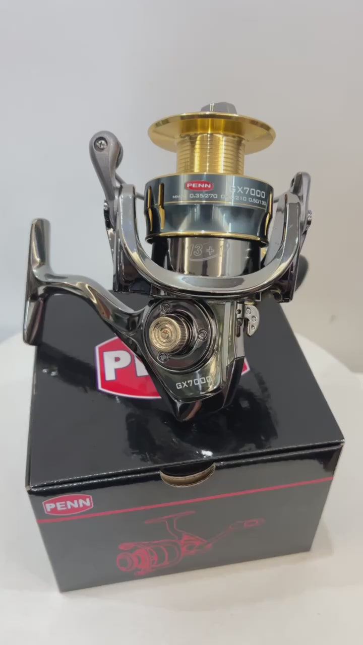 Carretel de pesca PENN GX1000-7000 com 13 + 1 rolamentos de última geração, arrasto máximo de 25 kg e presente de linha de pesca PE bônus