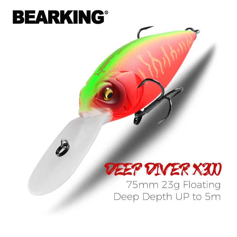 Bearking 75mm 23g iscas de pesca superiores flutuante manivela isca mergulhador profundo isca alta qualidade iscas duras ação profissional wobbler