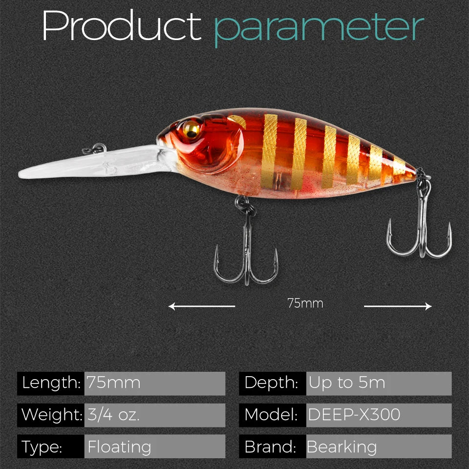 Bearking 75mm 23g iscas de pesca superiores flutuante manivela isca mergulhador profundo isca alta qualidade iscas duras ação profissional wobbler