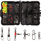 Kit de encaixes giratórios de pesca 140 unidades/caixa - giros de rolamento de esferas, conectores giratórios triplos e clipes de pressão de barril