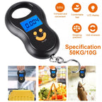 Balança eletrônica portátil de 50kg, balança de mola de alta precisão, lcd, balança digital suspensa, luz de fundo, pesos de pesca, 0.01kg de erro