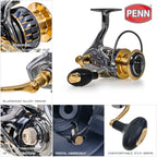 Carretel de pesca PENN GX1000-7000 com 13 + 1 rolamentos de última geração, arrasto máximo de 25 kg e presente de linha de pesca PE bônus