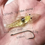 5/10/20 pçs goture camarão iscas de pesca de camarão macio para água doce água salgada luminosa camarão isca conjunto com gancho afiado grânulo