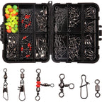 Kit de encaixes giratórios de pesca 140 unidades/caixa - giros de rolamento de esferas, conectores giratórios triplos e clipes de pressão de barril