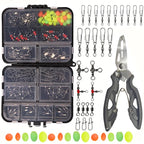 Kit de encaixes giratórios de pesca 140 unidades/caixa - giros de rolamento de esferas, conectores giratórios triplos e clipes de pressão de barril
