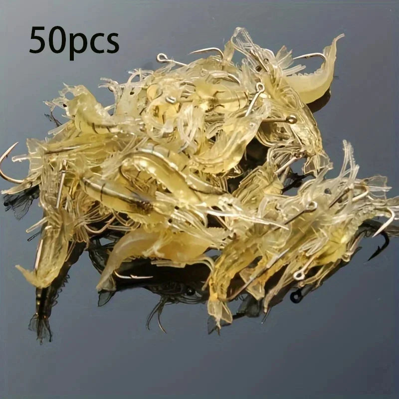 5/10/20 pçs goture camarão iscas de pesca de camarão macio para água doce água salgada luminosa camarão isca conjunto com gancho afiado grânulo
