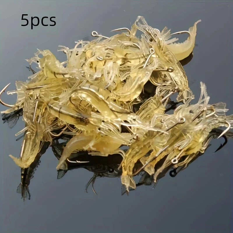 5/10/20 pçs goture camarão iscas de pesca de camarão macio para água doce água salgada luminosa camarão isca conjunto com gancho afiado grânulo