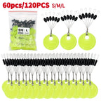 Borracha Oval Stopper Pesca Float, Silicon Space Bean Sea Carp, Fly Pesca Bobber, preto, 10, 20 Grupo Set, 60 pcs, 120pcs