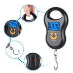 Balança eletrônica portátil de 50kg, balança de mola de alta precisão, lcd, balança digital suspensa, luz de fundo, pesos de pesca, 0.01kg de erro